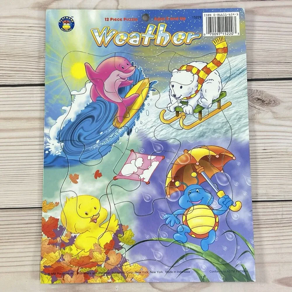 VTG 90s Playmore Kids Tray Puzzle 12pcs Lot of 4 Wizard Oz Mother Goose Weather